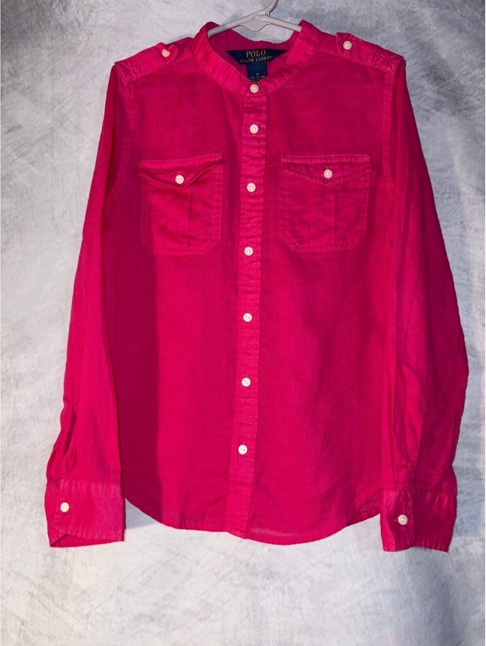 Polo Ralph Lauren Girls Size 10 Bright Pink 100% Cotton Button Front Shirt